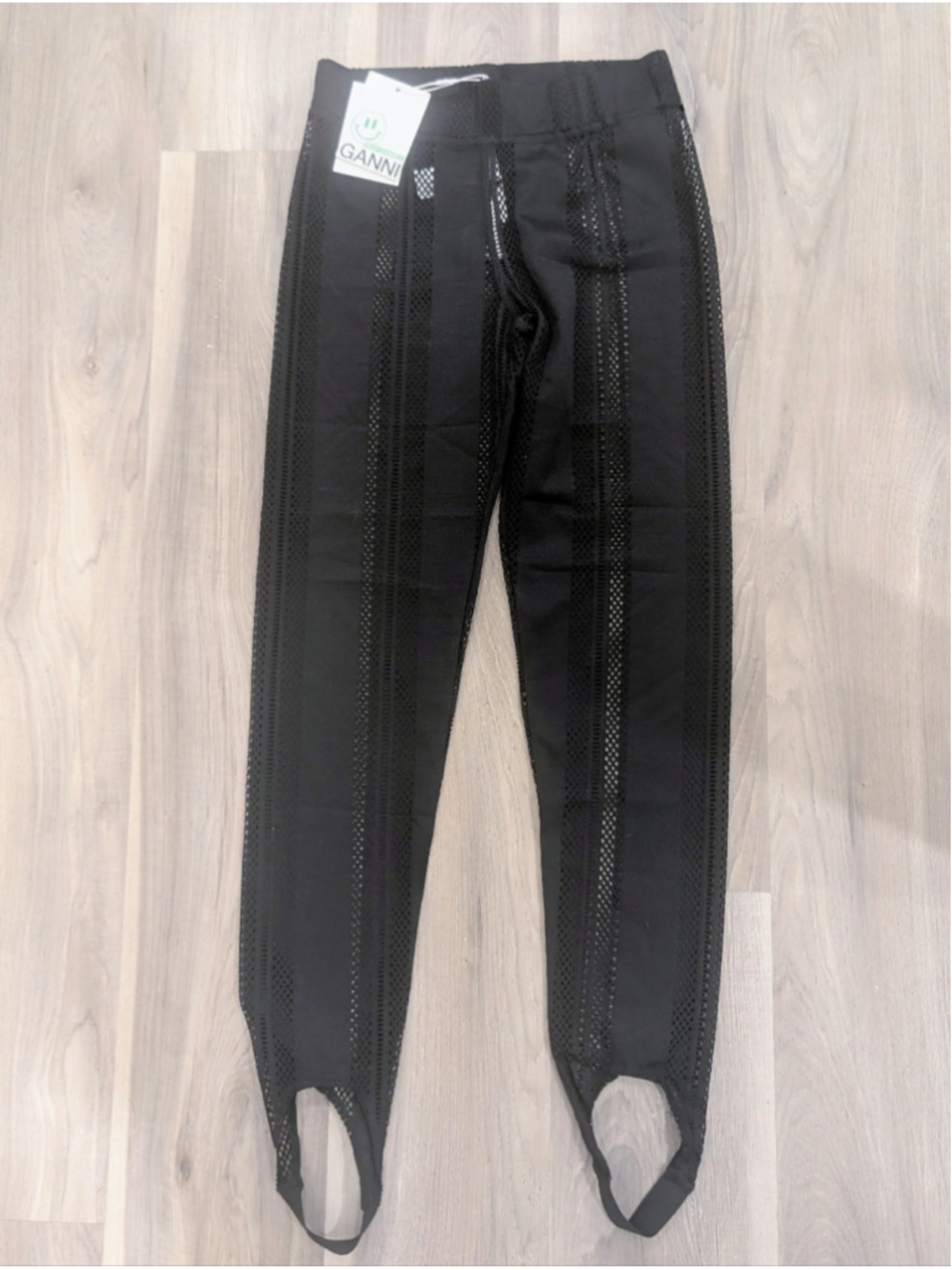GANNI | Mesh-Panelled Stirrup Leggings In Black - Picture 6 of 14